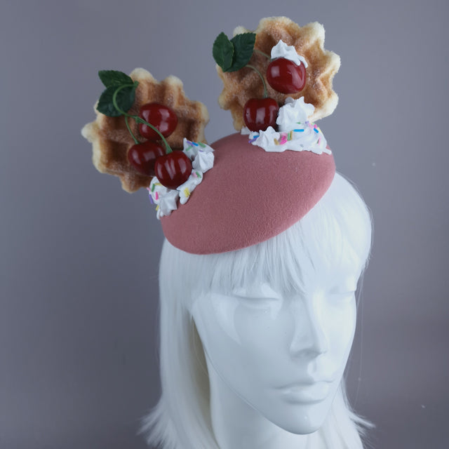 "Mon Vilain" Cherries & Cream Waffle Ear Food Fascinator Hat