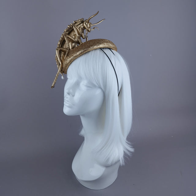 "Worship" Giant Filigree Gold & Pearl Cockroach Fascinator Hat
