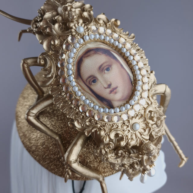 "Worship" Giant Filigree Gold & Pearl Cockroach Fascinator Hat