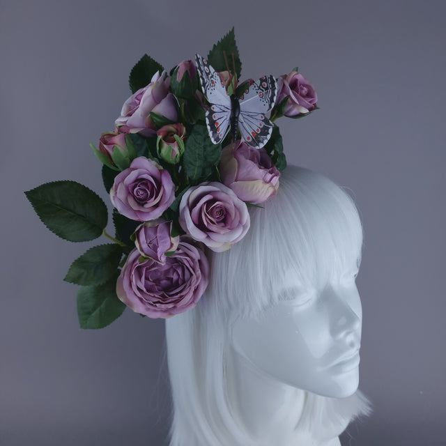 "Oria" Light Purple Roses & Butterfly Flower Crown