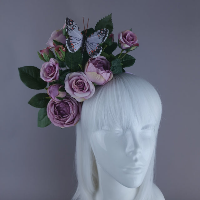 "Oria" Light Purple Roses & Butterfly Flower Crown