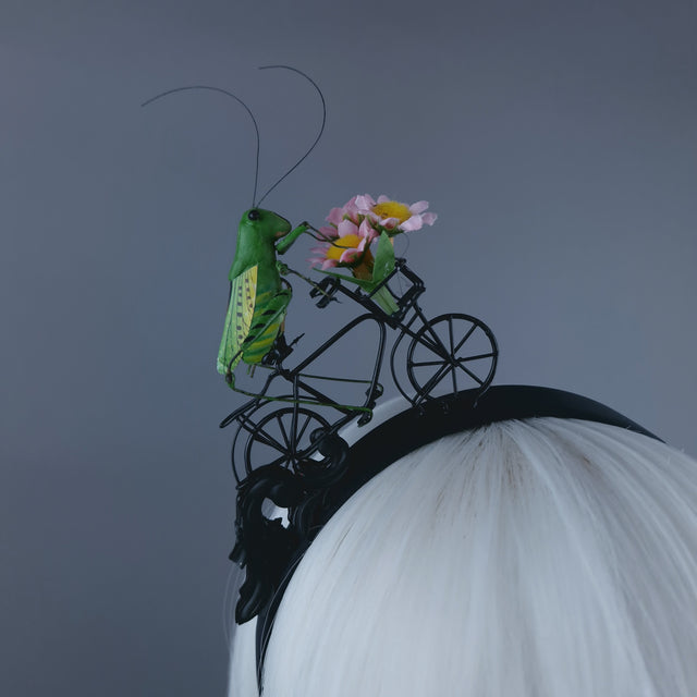 "La Sauterelle" Grasshopper on a Bicycle Filigree Headband