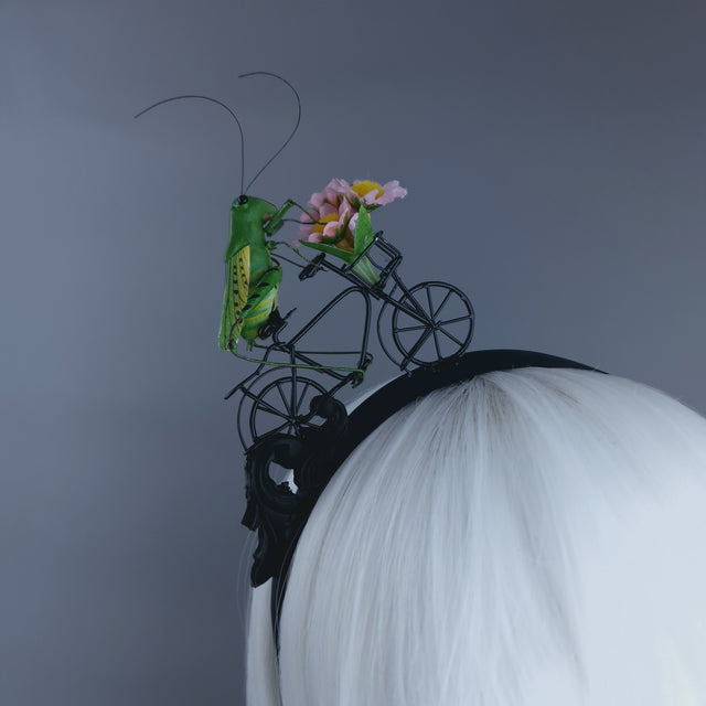"La Sauterelle" Grasshopper on a Bicycle Filigree Headband