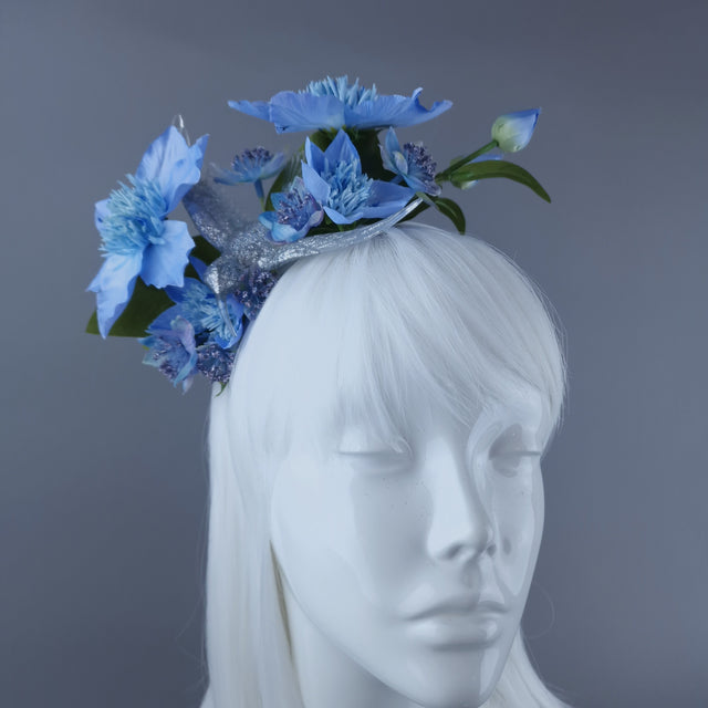 "Musette" Hummingbird Blue Flowers Flower Crown