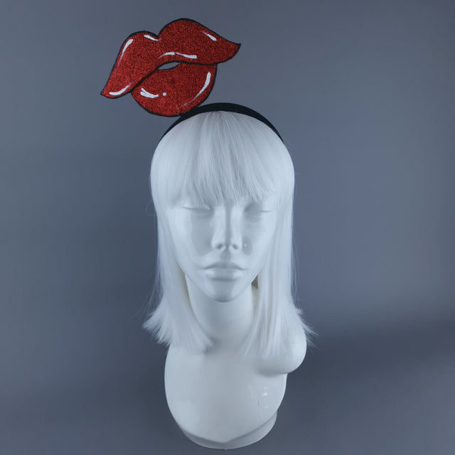 "Kiss Mee" Red Glitter Lips Headpiece
