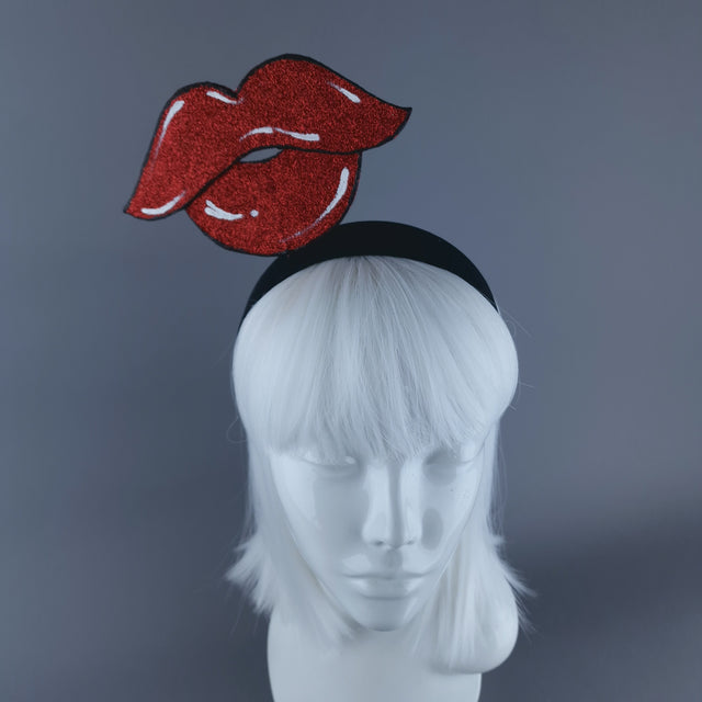 "Kiss Mee" Red Glitter Lips Headpiece