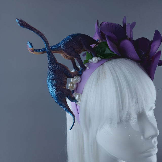 "Dino Love" Dinosaur, Pearls & Purple Orchid Headdress