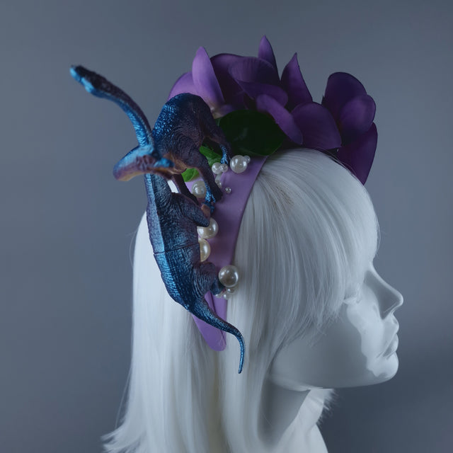"Dino Love" Dinosaur, Pearls & Purple Orchid Headdress