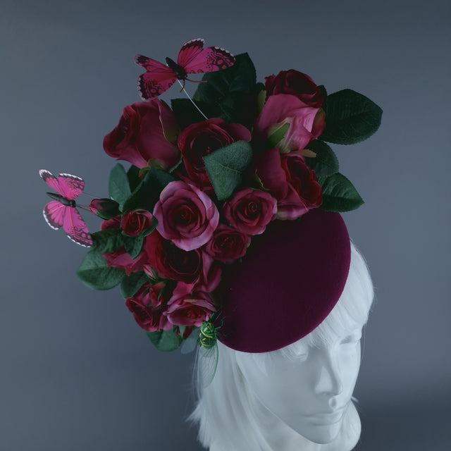 "Lyra" Pink Rose, Butterfly & Insect Flower Fascinator Hat