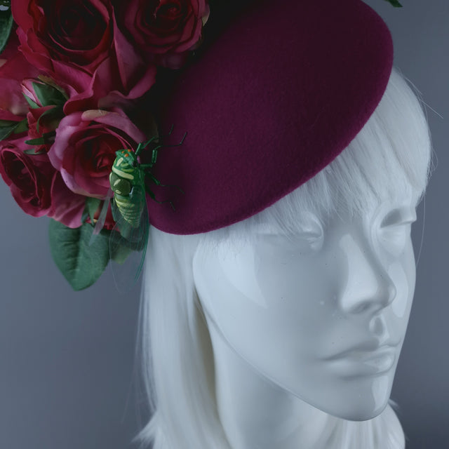 "Lyra" Pink Rose, Butterfly & Insect Flower Fascinator Hat
