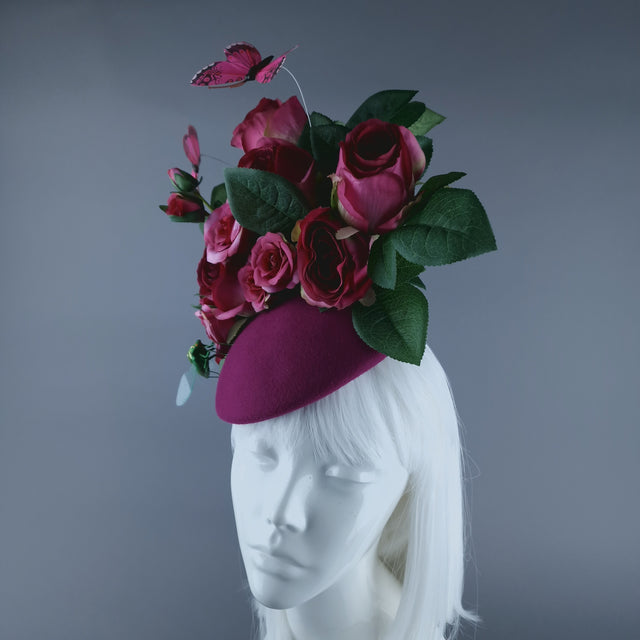 "Lyra" Pink Rose, Butterfly & Insect Flower Fascinator Hat