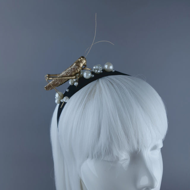 "Delight" Gold & Pearl Grasshopper Headband