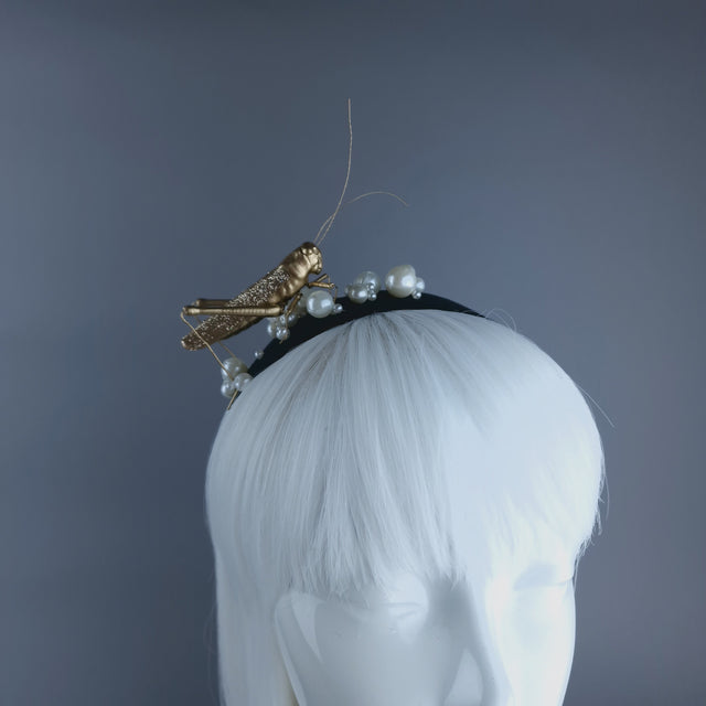 "Delight" Gold & Pearl Grasshopper Headband