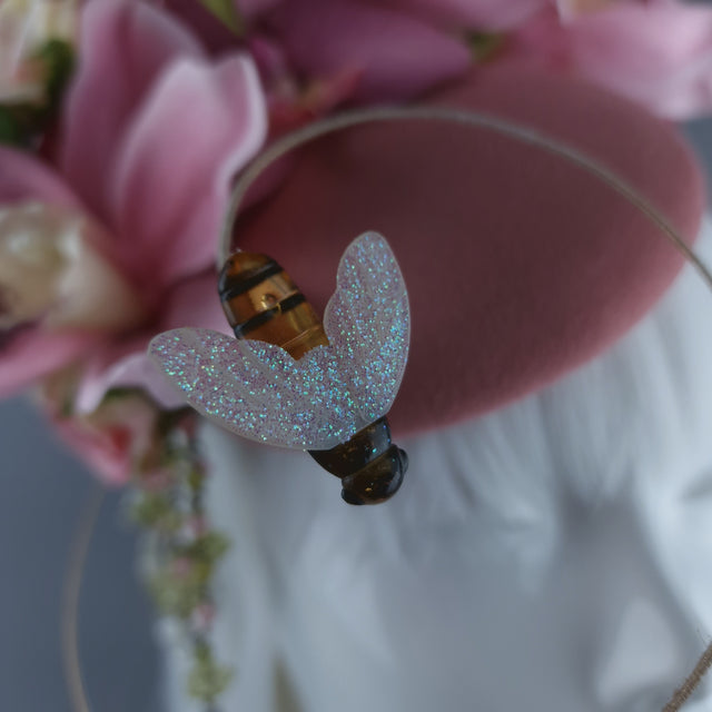 "Noa" Pink Flowers & Bees Fascinator Hat