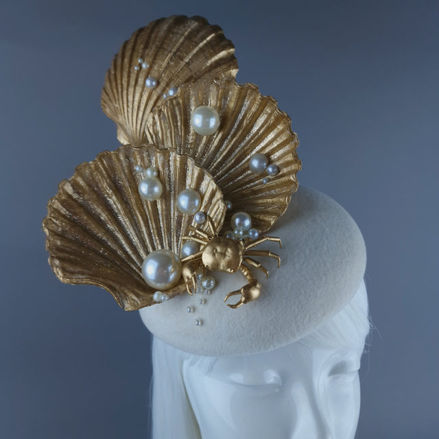 "Ceto" Gold & Pearl Shell & Crab Fascinator Hat