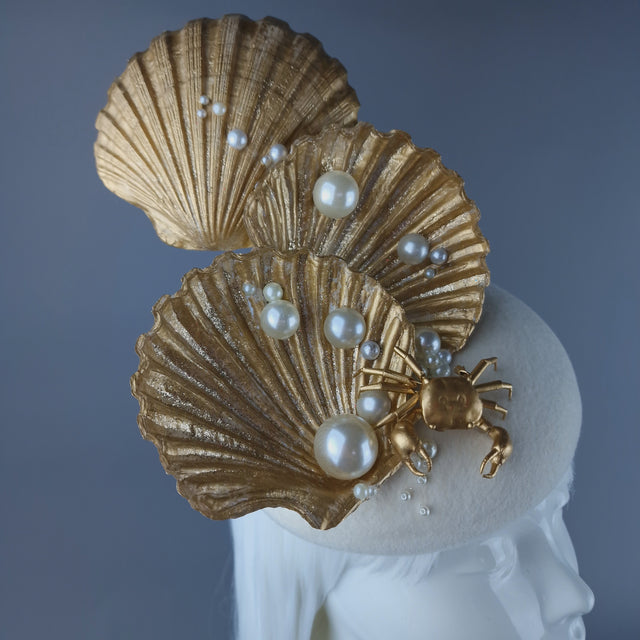 "Ceto" Gold & Pearl Shell & Crab Fascinator Hat