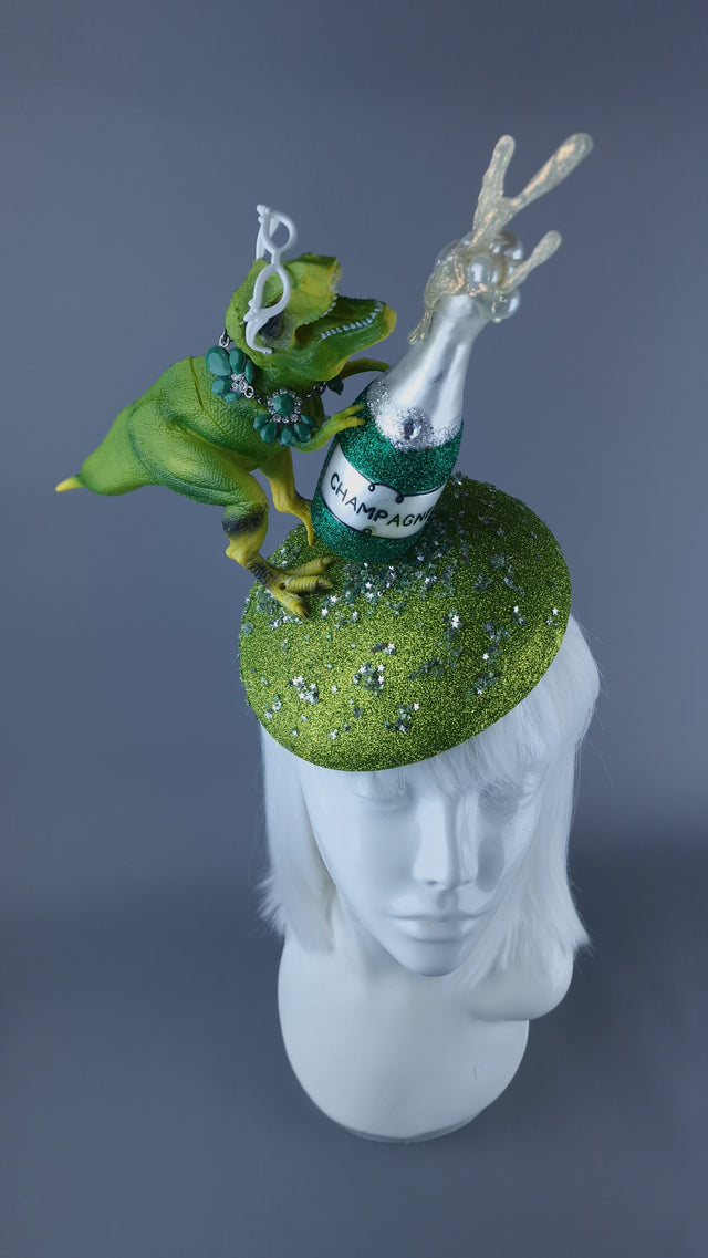 "Tipsy Bubbles" Dinosaur Champagne Fascinator Hat