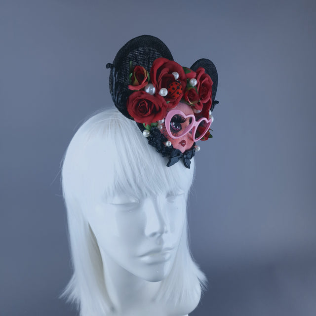 "Toof" Black & Red Dollface Ear Fascinator Hat
