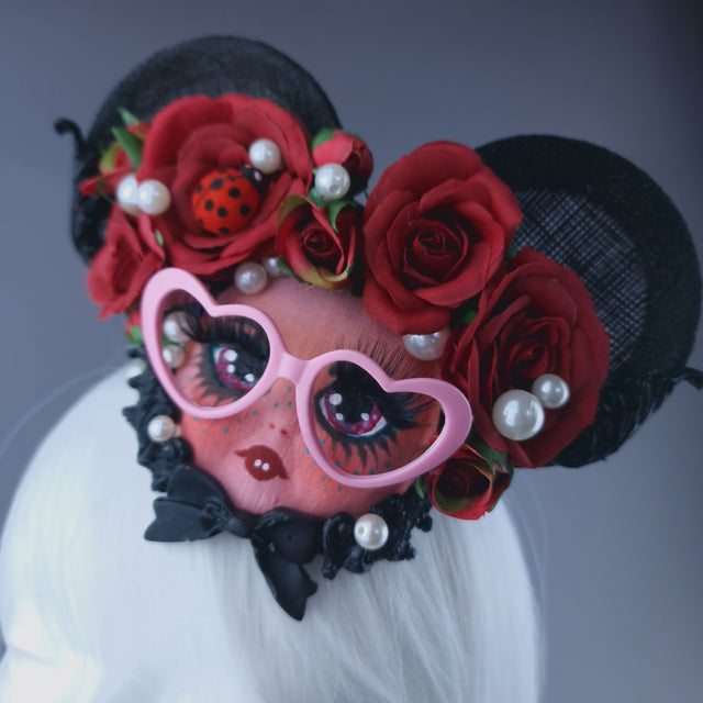 "Toof" Black & Red Dollface Ear Fascinator Hat