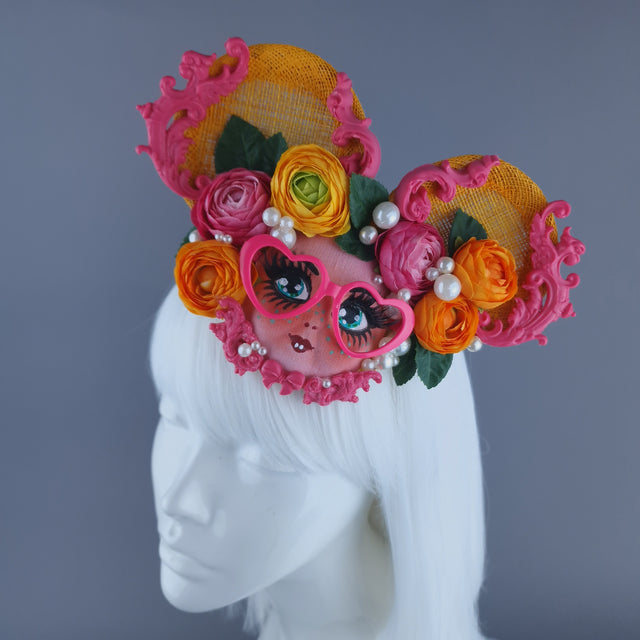 "Meep" Orange & Pink Dollface Ear Fascinator Hat