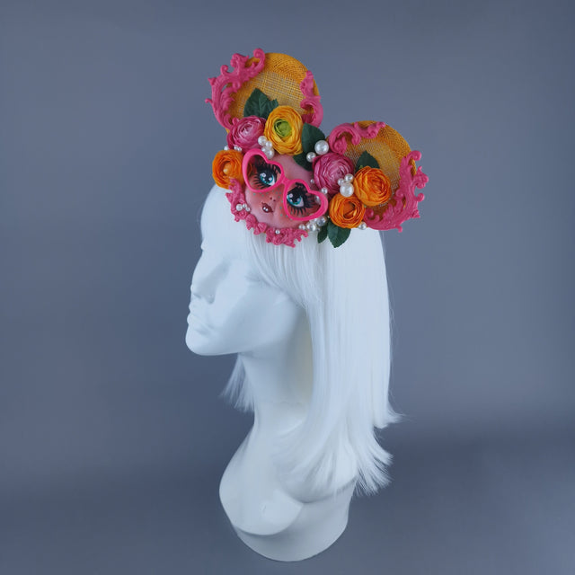 "Meep" Orange & Pink Dollface Ear Fascinator Hat