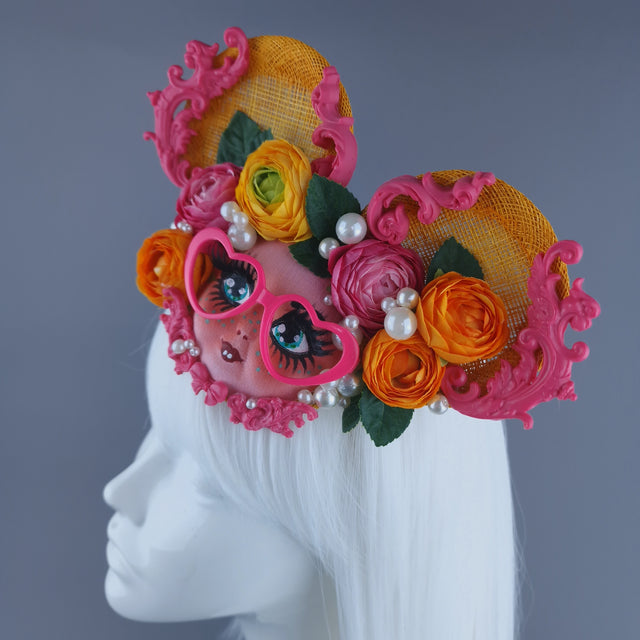 "Meep" Orange & Pink Dollface Ear Fascinator Hat