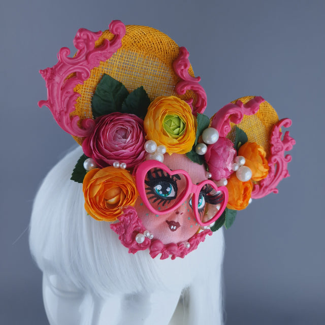 "Meep" Orange & Pink Dollface Ear Fascinator Hat