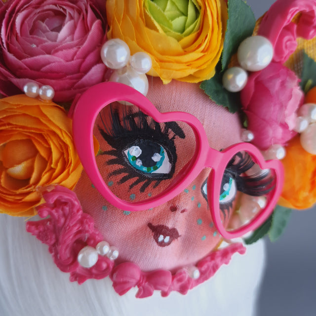 "Meep" Orange & Pink Dollface Ear Fascinator Hat