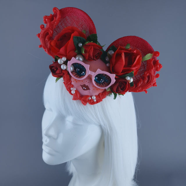 "Bloop" Red Dollface Ear Fascinator Hat