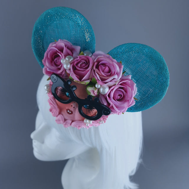 "Beeb" Blue & Pink Dollface Ear Fascinator Hat