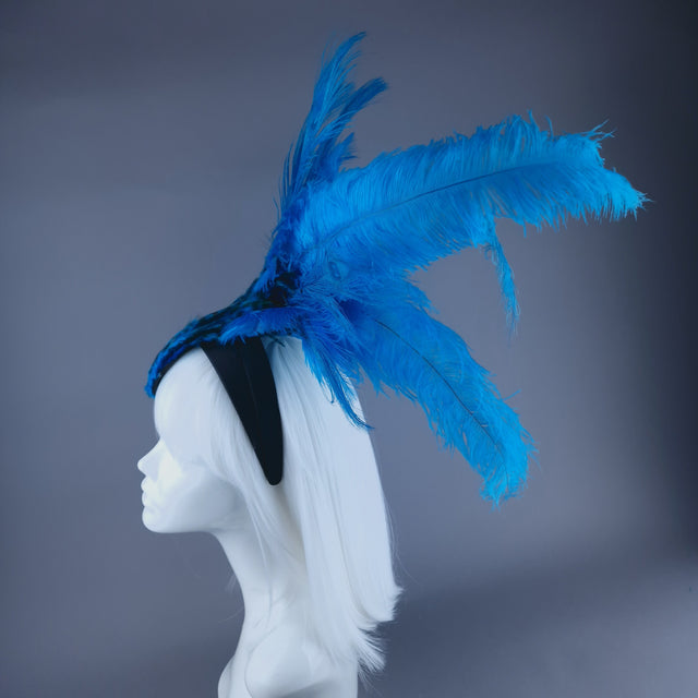 "Roo" Turquoise Blue Feather Headdress Fascinator Hat