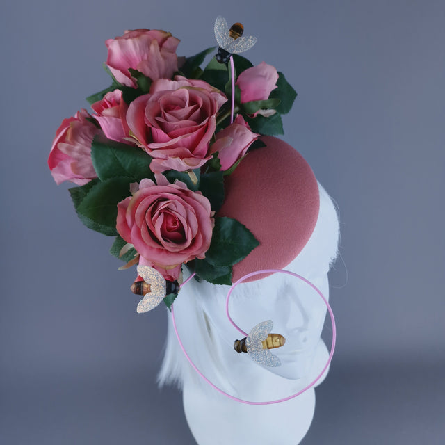 "Ayana" Pink Rose & Bees Fascinator Hat