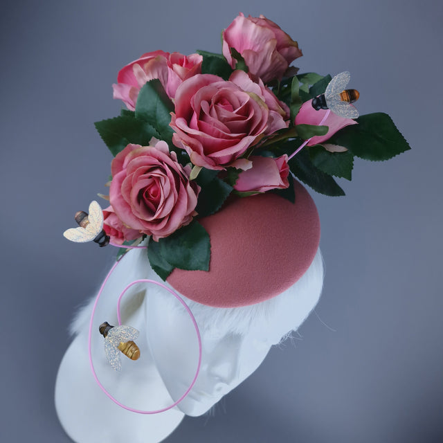 "Ayana" Pink Rose & Bees Fascinator Hat