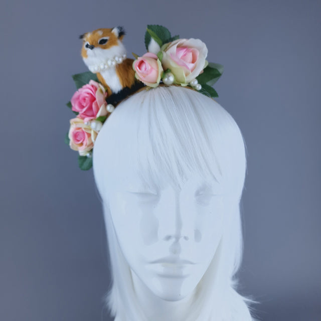 "Kit" Fox, Pearls & Pink Roses Headpiece