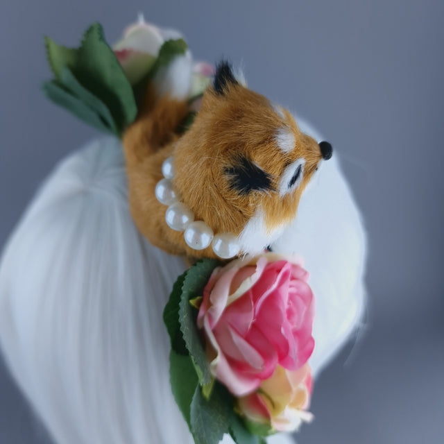 "Kit" Fox, Pearls & Pink Roses Headpiece