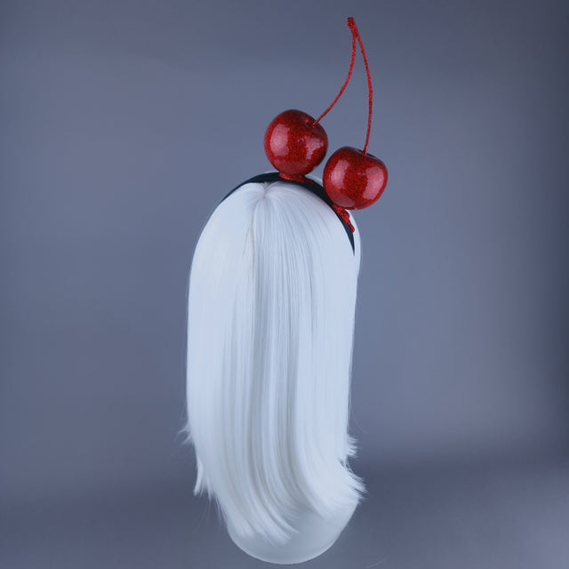 "Cherry Addicted" Large Red Glitter Cherries Headband Headpiece