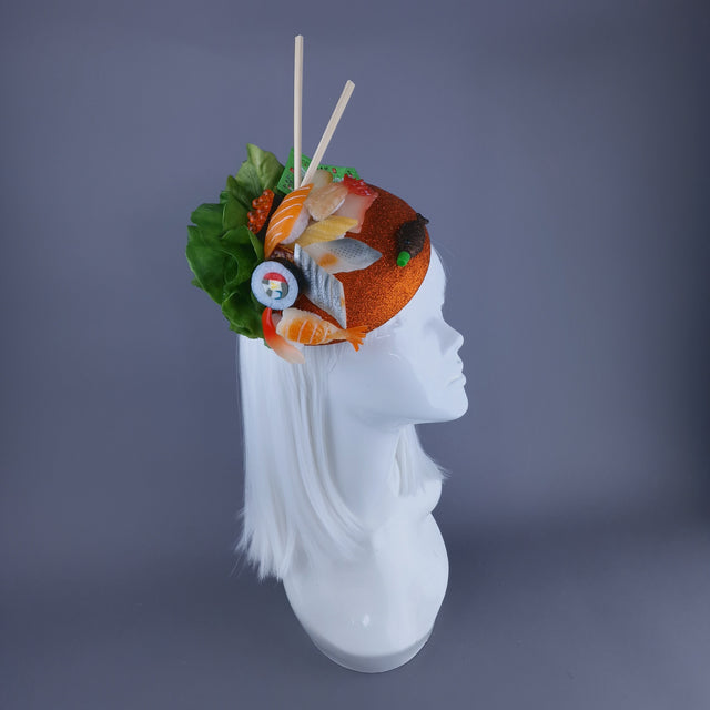 "Wasabi" Orange Sushi Food Fish Fascinator Hat