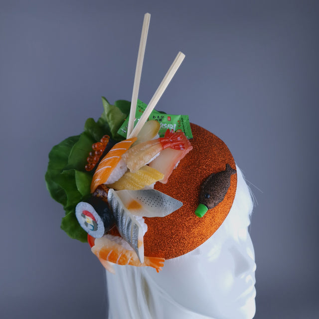 "Wasabi" Orange Sushi Food Fish Fascinator Hat