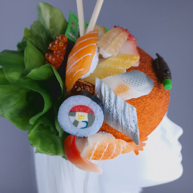 "Wasabi" Orange Sushi Food Fish Fascinator Hat