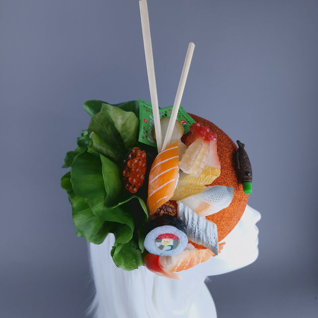 "Wasabi" Orange Sushi Food Fish Fascinator Hat