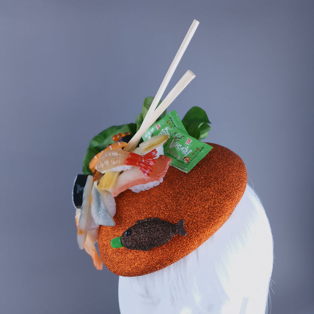 "Wasabi" Orange Sushi Food Fish Fascinator Hat