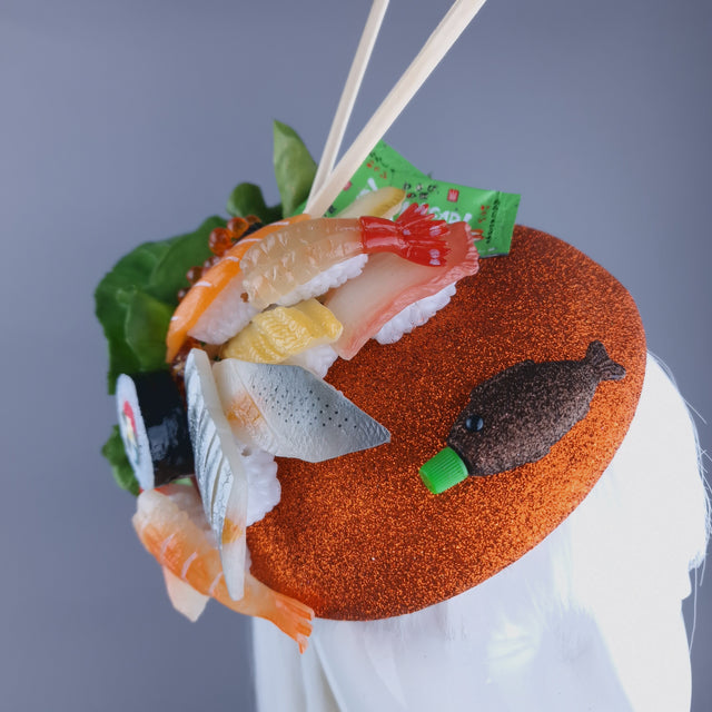 "Wasabi" Orange Sushi Food Fish Fascinator Hat