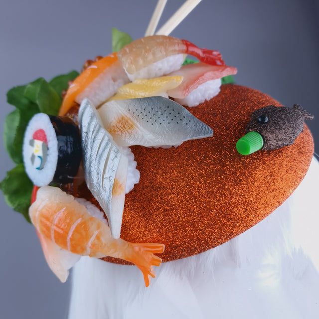 "Wasabi" Orange Sushi Food Fish Fascinator Hat