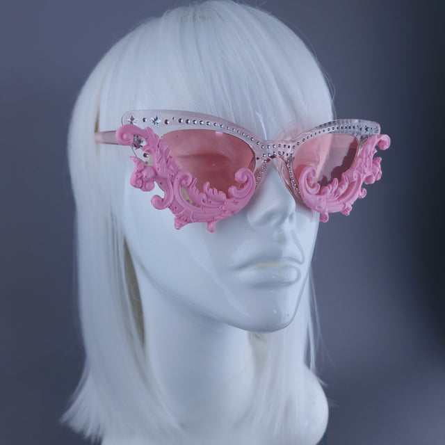 "Sabrina" Cat Eye Pink Filigree Sunglasses