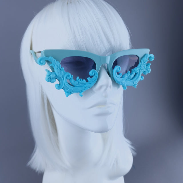 "Xenobia" Pastel Blue Cat Eye Filigree Sunglasses