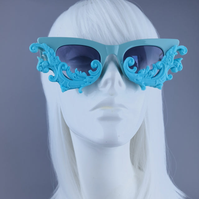"Xenobia" Pastel Blue Cat Eye Filigree Sunglasses