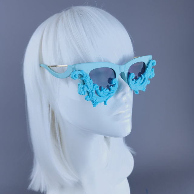 "Xenobia" Pastel Blue Cat Eye Filigree Sunglasses