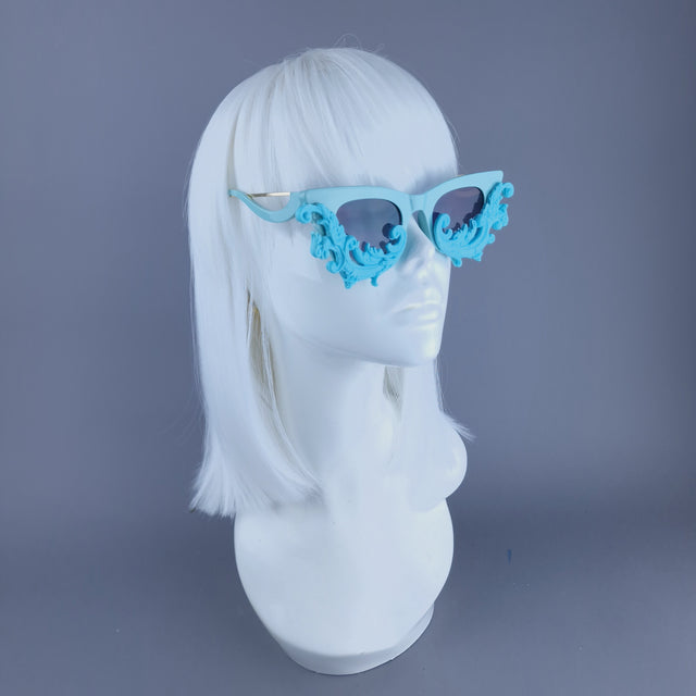 "Xenobia" Pastel Blue Cat Eye Filigree Sunglasses