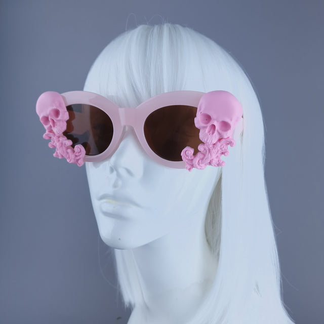 "Velika" Pastel Pink Filigree & Skull Sunglasses