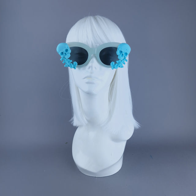 "Velika" Pastel Blue Filigree & Skull Sunglasses